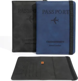 2 Pack Passport Holder for Travel, Passport Cover Case, RFID Blocking Passport Wallet, PU Leather Passport Book with Card Holder Travel Essentials Travel Must Haves Travel Accessories for Men Women