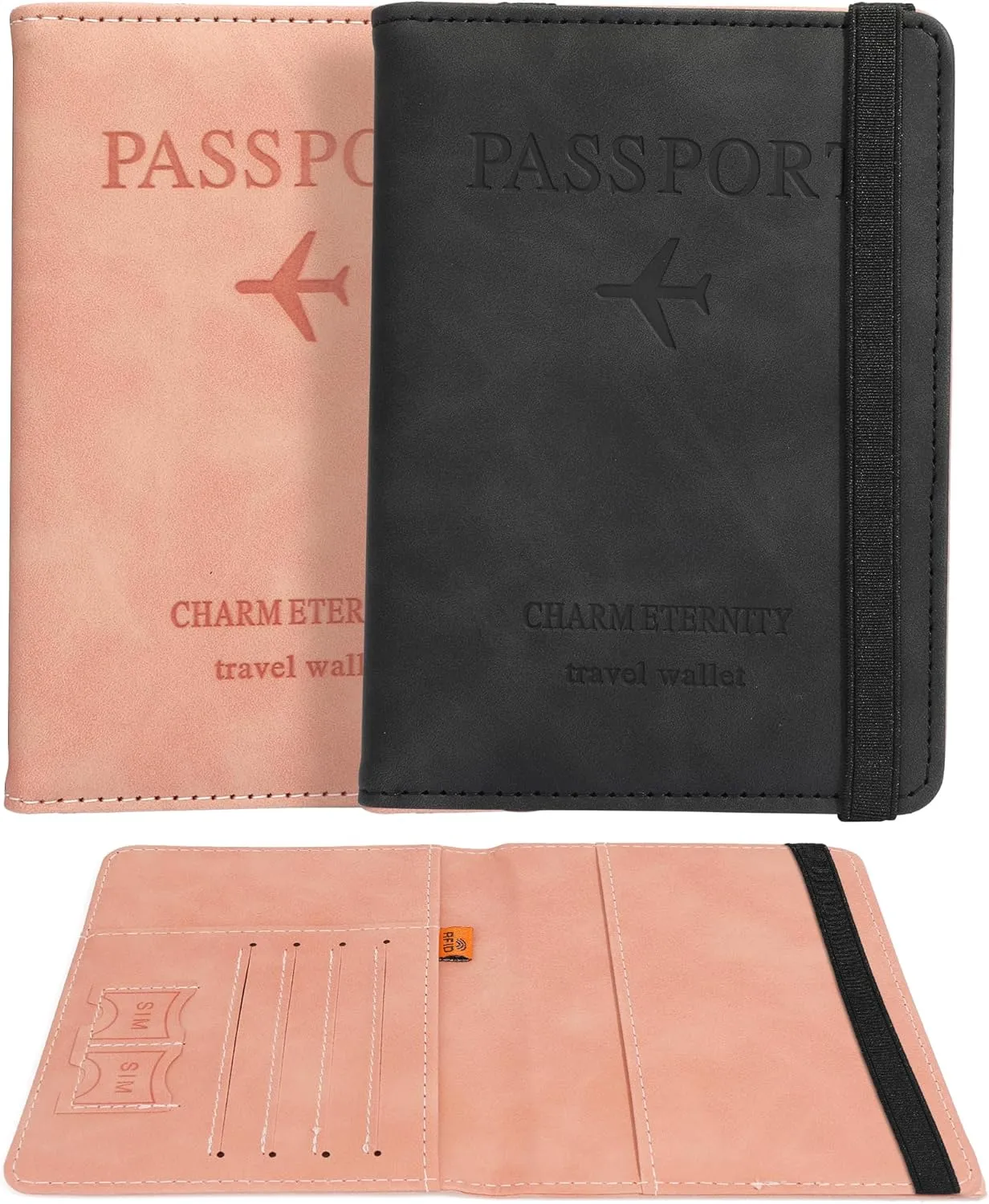 2 Pack PU Leather Passport Holder, RFID Blocking Passport Cover Case With Card Holder - Travel Must Haves for Women & Men