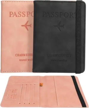 2 Pack PU Leather Passport Holder, RFID Blocking Passport Cover Case With Card Holder - Travel Must Haves for Women & Men