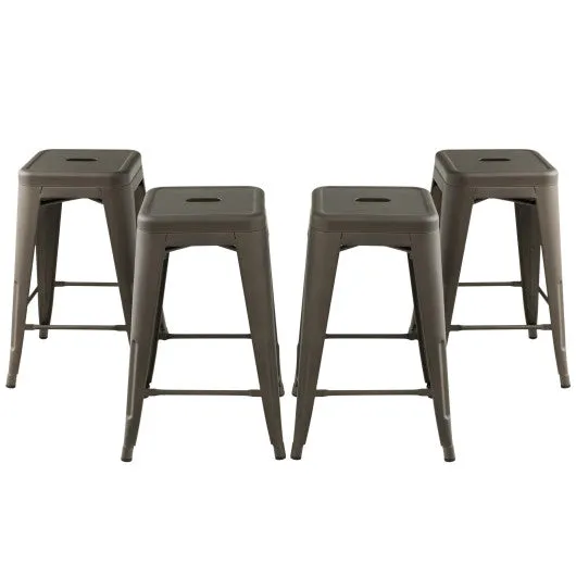 24 Inch Set of 4 Tolix Style Counter Height Barstool Stackable Chair-Gun