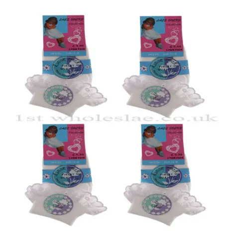3 Pairs Girls Frilled School Socks for Kids Frilly Lace Ankle White Colour