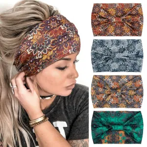 4 Packs Wide Headbands for Women Knotted Non Slip Fashion Floral Mandragora Printed Head Bands for Womens Hair Large African Bandana Hairbands Sports Workout Thick Turban Hair Accessories
