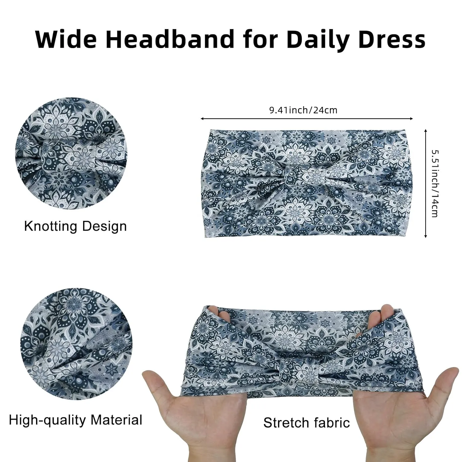 4 Packs Wide Headbands for Women Knotted Non Slip Fashion Floral Mandragora Printed Head Bands for Womens Hair Large African Bandana Hairbands Sports Workout Thick Turban Hair Accessories