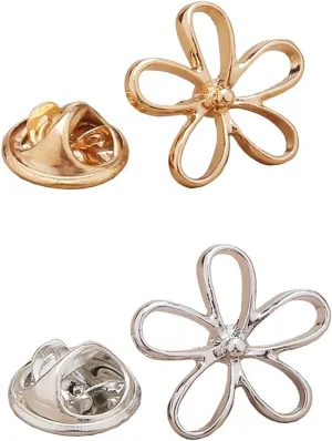 6 Daisy Flower Modesty Pins - Gold & Silver, Dainty Lapel Pins for Scarf, Bag, Pocket or Cardigan