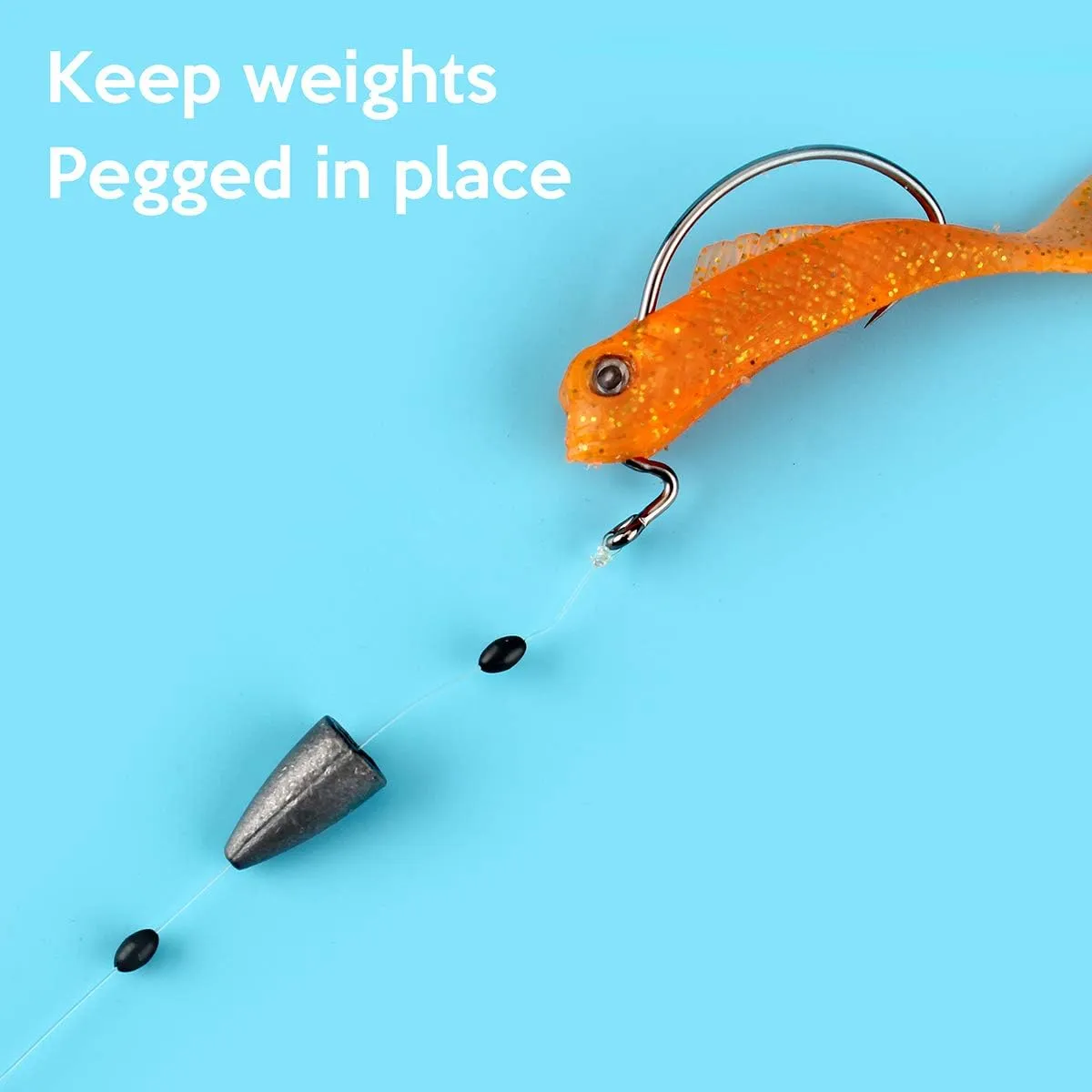 600 Pk Fishing Rubber Bobber Peg Sinker Stopper Black Oval Bead Eagle Claw Texas Rig Weight Floats Stops Durability Flipping Terminal Tackle Accessories for Saltwater Freshwater 3 Size