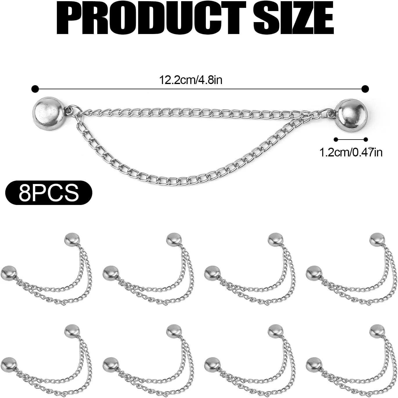 8pcs Multi-Function Magnetic Clothing Clips, Magnetic Button Clips with Chain Widely Used Magnet Clothing Pins Pant Waist Tightener Clip for Shirt Skirt Pants Dress(Silver)
