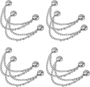 8pcs Multi-Function Magnetic Clothing Clips, Magnetic Button Clips with Chain Widely Used Magnet Clothing Pins Pant Waist Tightener Clip for Shirt Skirt Pants Dress(Silver)