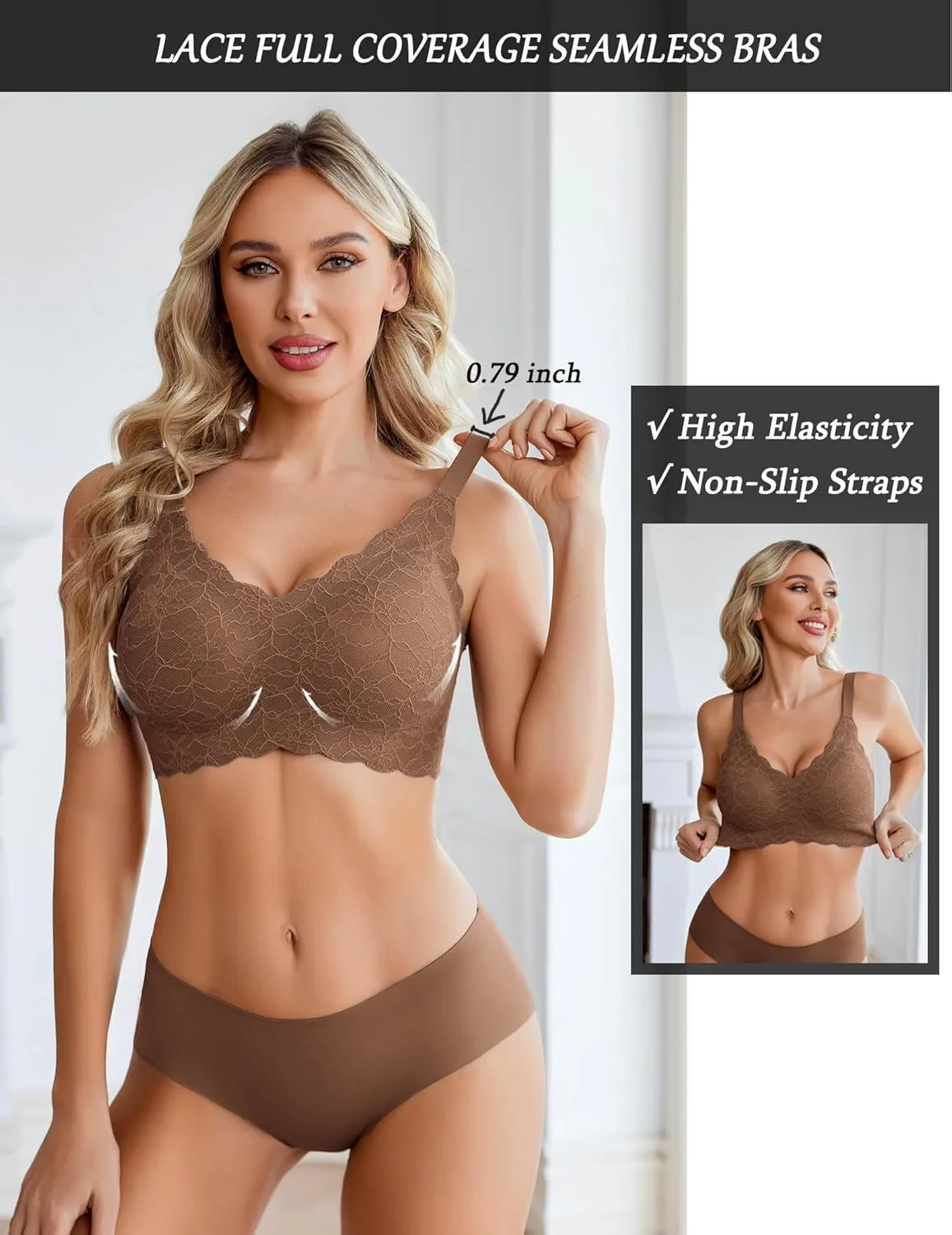 Avidlove Women's Seamless Bras Wireless Bra Full Coverage Lace Tshirt Everyday Bra S-3XL