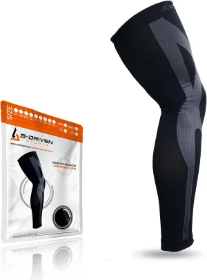 B-Driven Sports Full Leg Compression Sleeve For Men Women - Medical Grade 20-30mmHG - Running Recovery Swelling Thigh Support