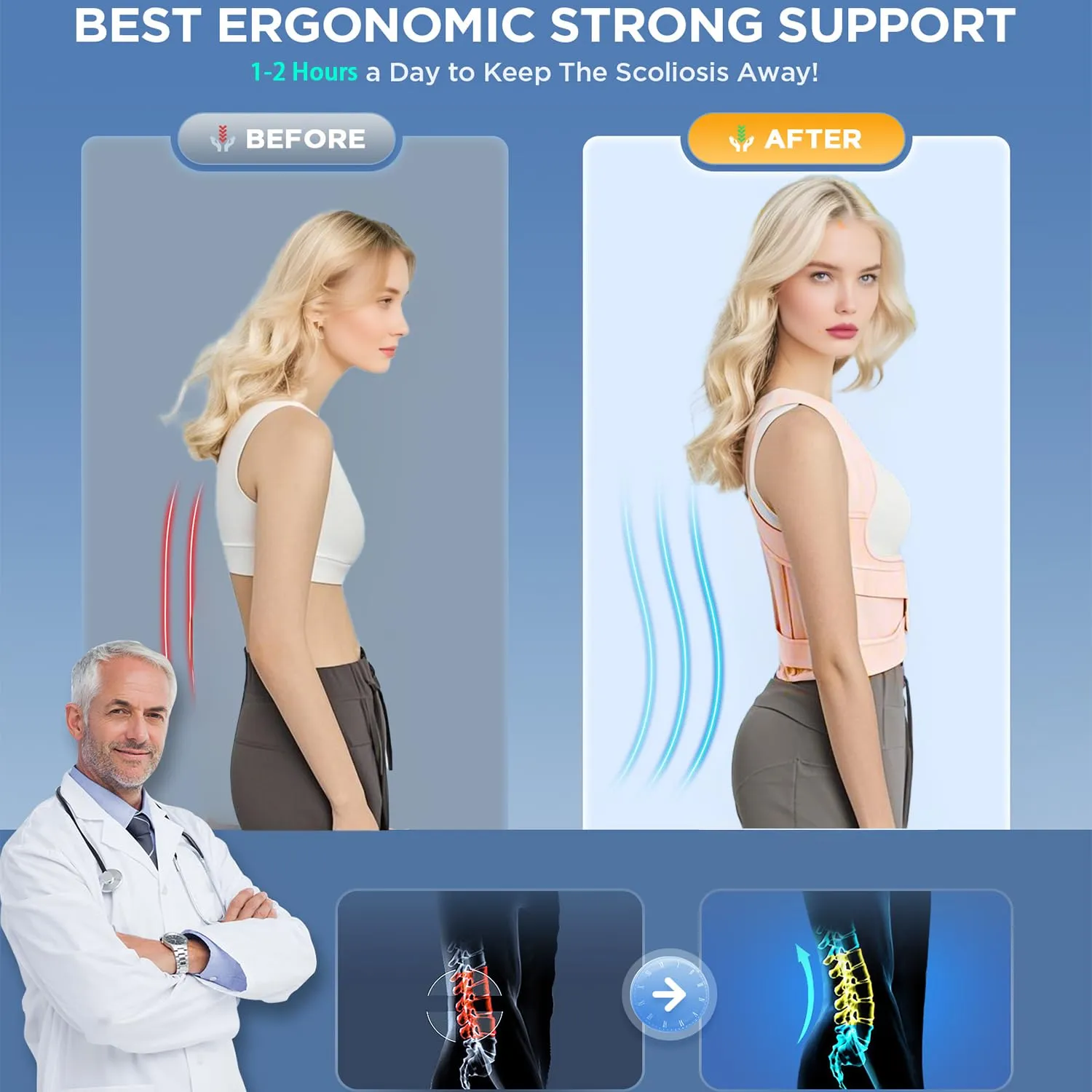 Back Brace Posture Corrector for Women and Men,Adjustable Full Back Brace and Shoulder Straightener,for Back Pain Relief,Hunchback Correction,Scoliosis,Posture Trainer
