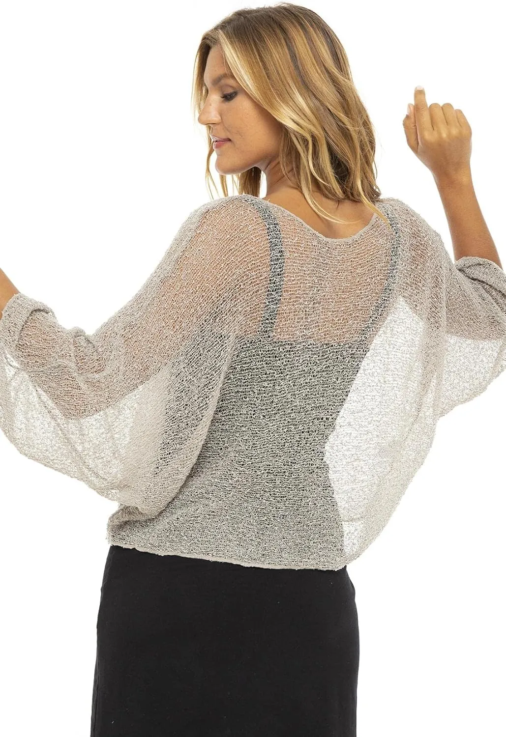 Back From Bali Womens Sheer Shrug Dressy Poncho Top Lightweight Mesh Knit Sweater Dolman Sleeves