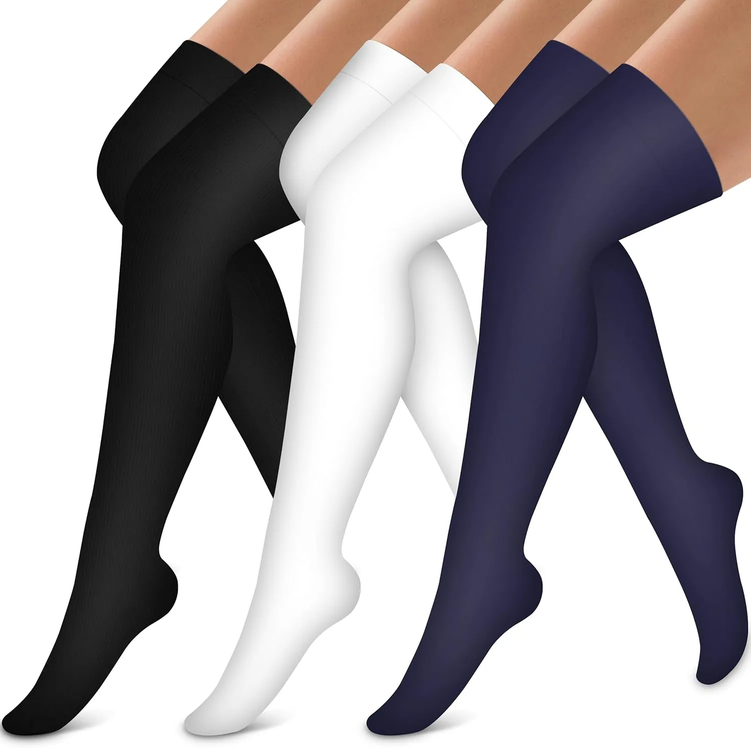 Bluemaple Thigh High Compression Socks for Women and Men Circulation(3 Pairs) Over the Knee-Best Support for Running,Travel