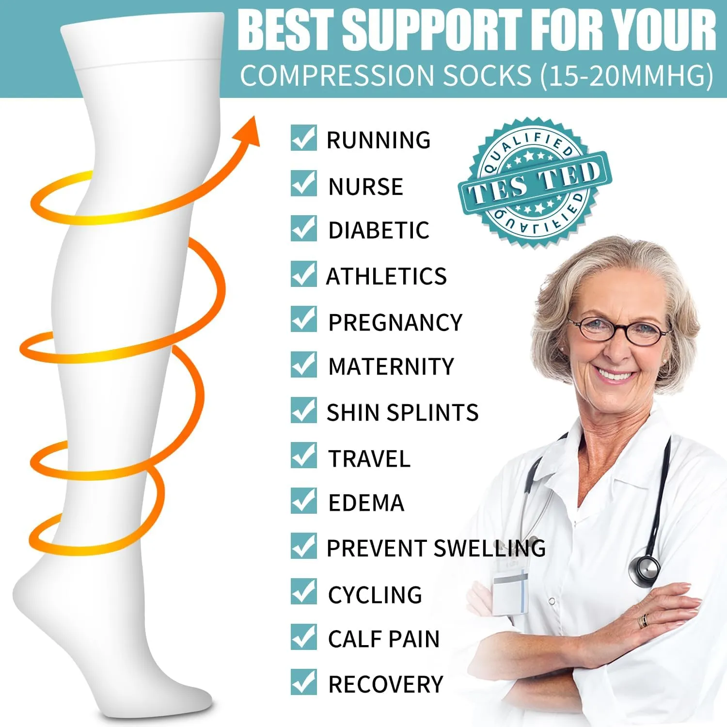 Bluemaple Thigh High Compression Socks for Women and Men Circulation(3 Pairs) Over the Knee-Best Support for Running,Travel