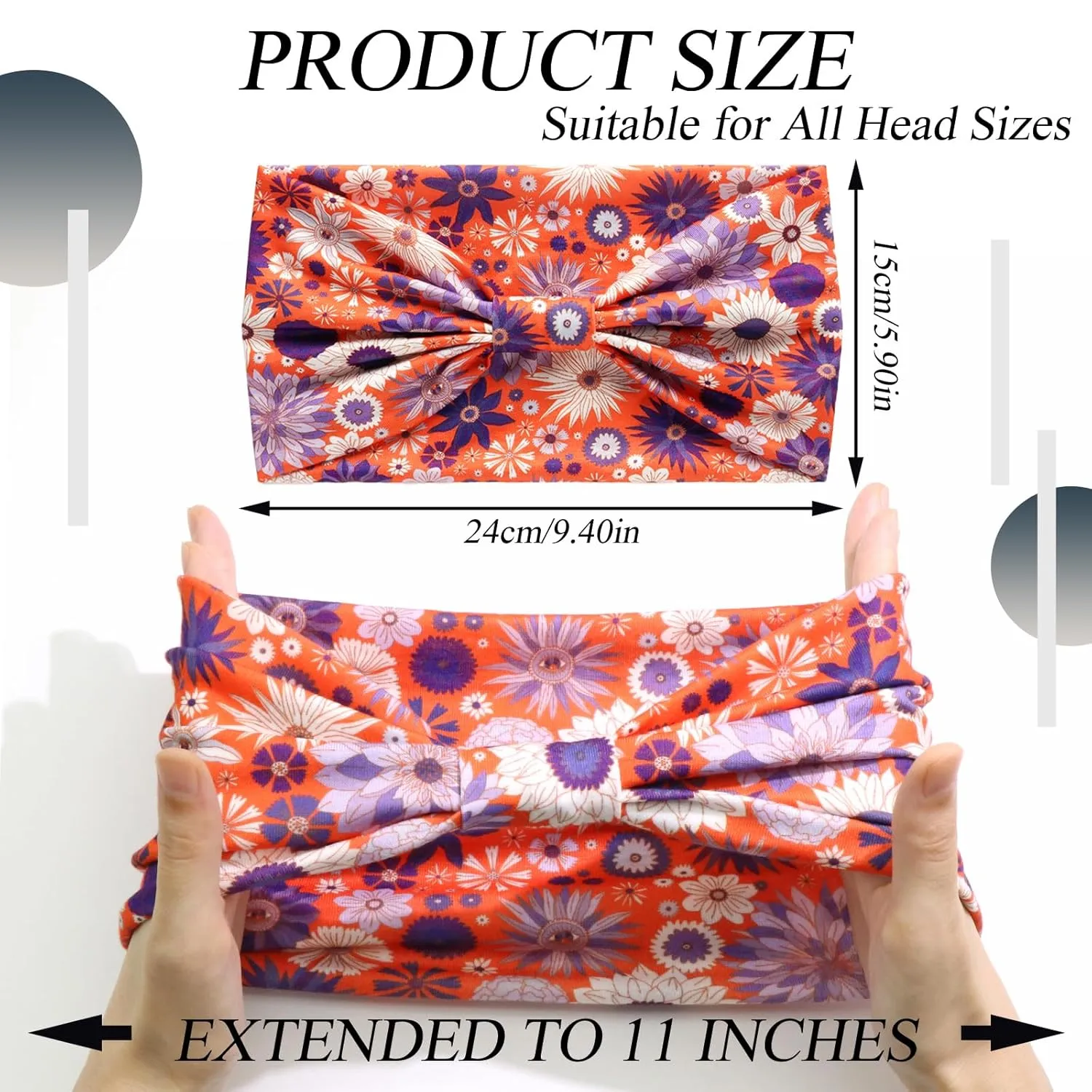 Boho Wide Headbands for Women Floral Print Twisted Womens Hair Bands Thick Elastic Non-Slip Head Bands for Women's Hair Yoga Makeup Exercise African Hair Wraps Accessories 4 Pack