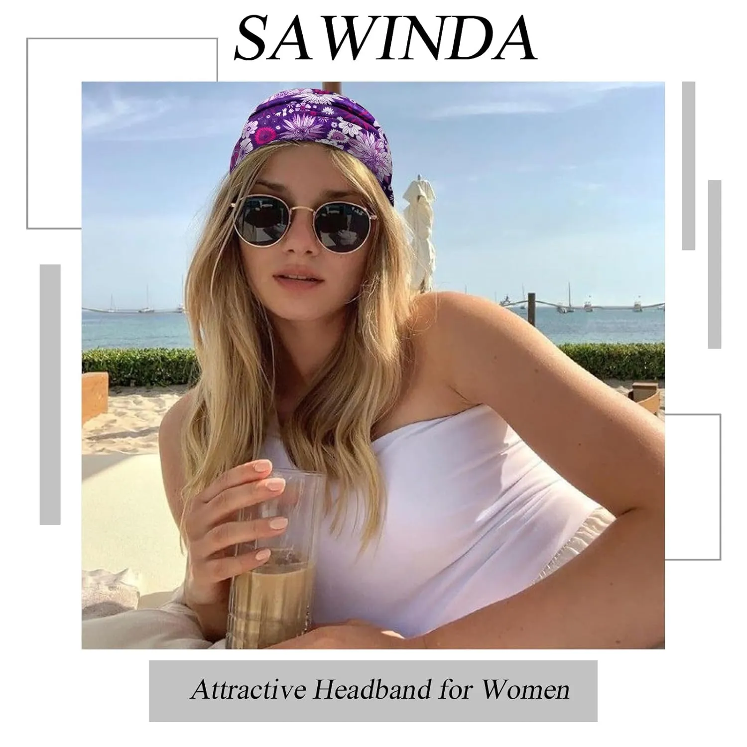 Boho Wide Headbands for Women Floral Print Twisted Womens Hair Bands Thick Elastic Non-Slip Head Bands for Women's Hair Yoga Makeup Exercise African Hair Wraps Accessories 4 Pack