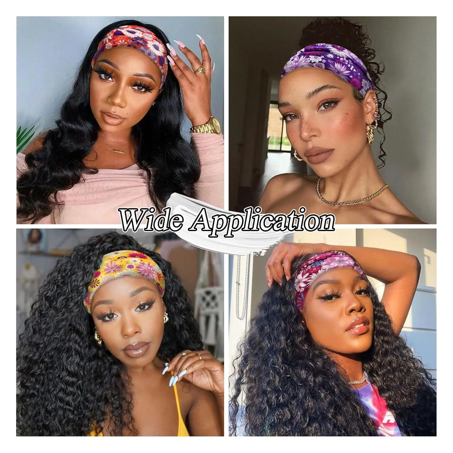 Boho Wide Headbands for Women Floral Print Twisted Womens Hair Bands Thick Elastic Non-Slip Head Bands for Women's Hair Yoga Makeup Exercise African Hair Wraps Accessories 4 Pack
