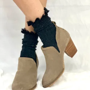 BOOTIE  lace tweed slouch  socks - charcoal (dark grey)