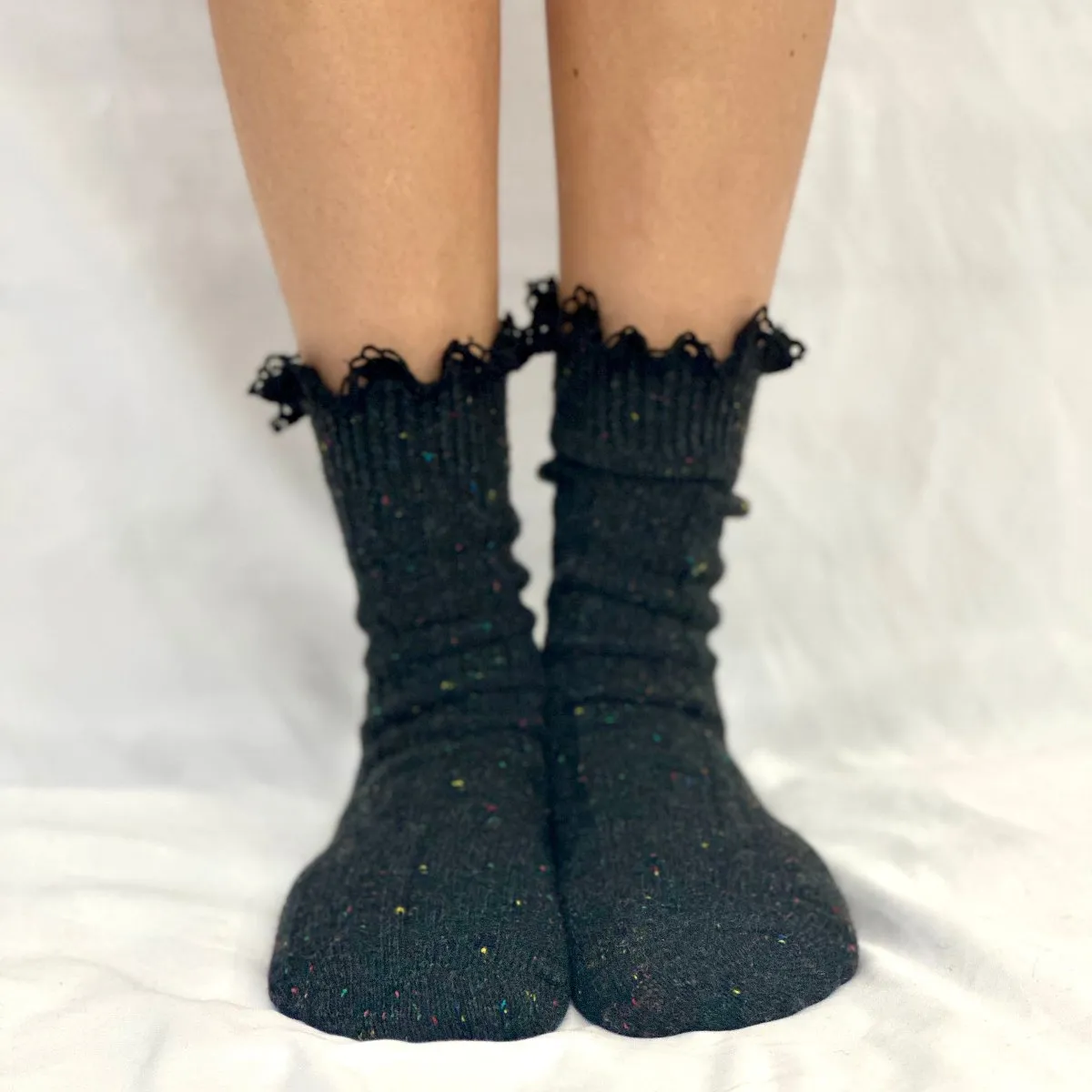 BOOTIE  lace tweed slouch  socks - charcoal (dark grey)