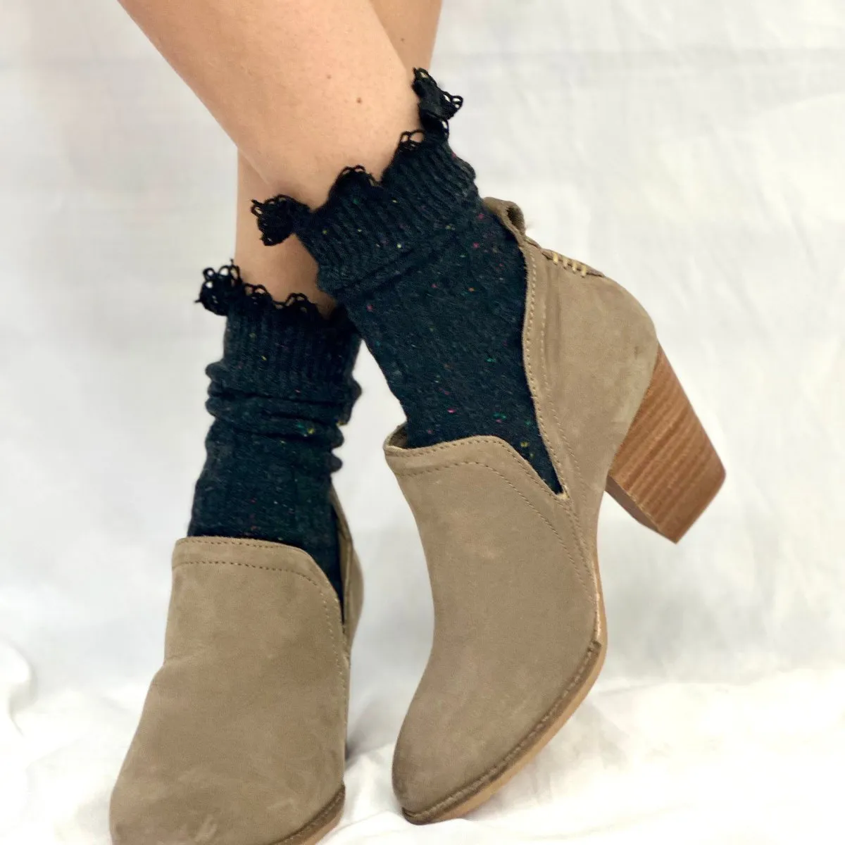 BOOTIE  lace tweed slouch  socks - charcoal (dark grey)
