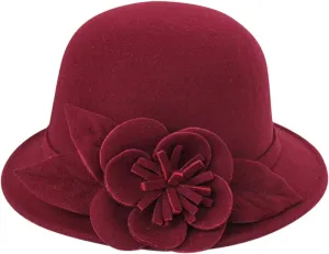 Bowler Fedora Hat with Rolled Brim Classic Wool Hats for Man Woman Halloween Prop Party Wedding Hat (J, One Size)