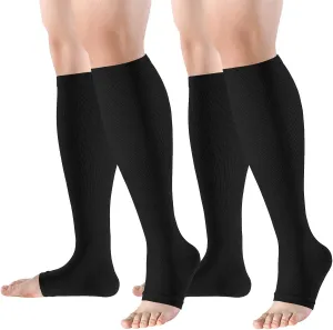 bropite Toeless Compression Socks for Women&Men-2 Pairs Open Toe Compression stocking Support 15-20mmhg Knee High Circulation