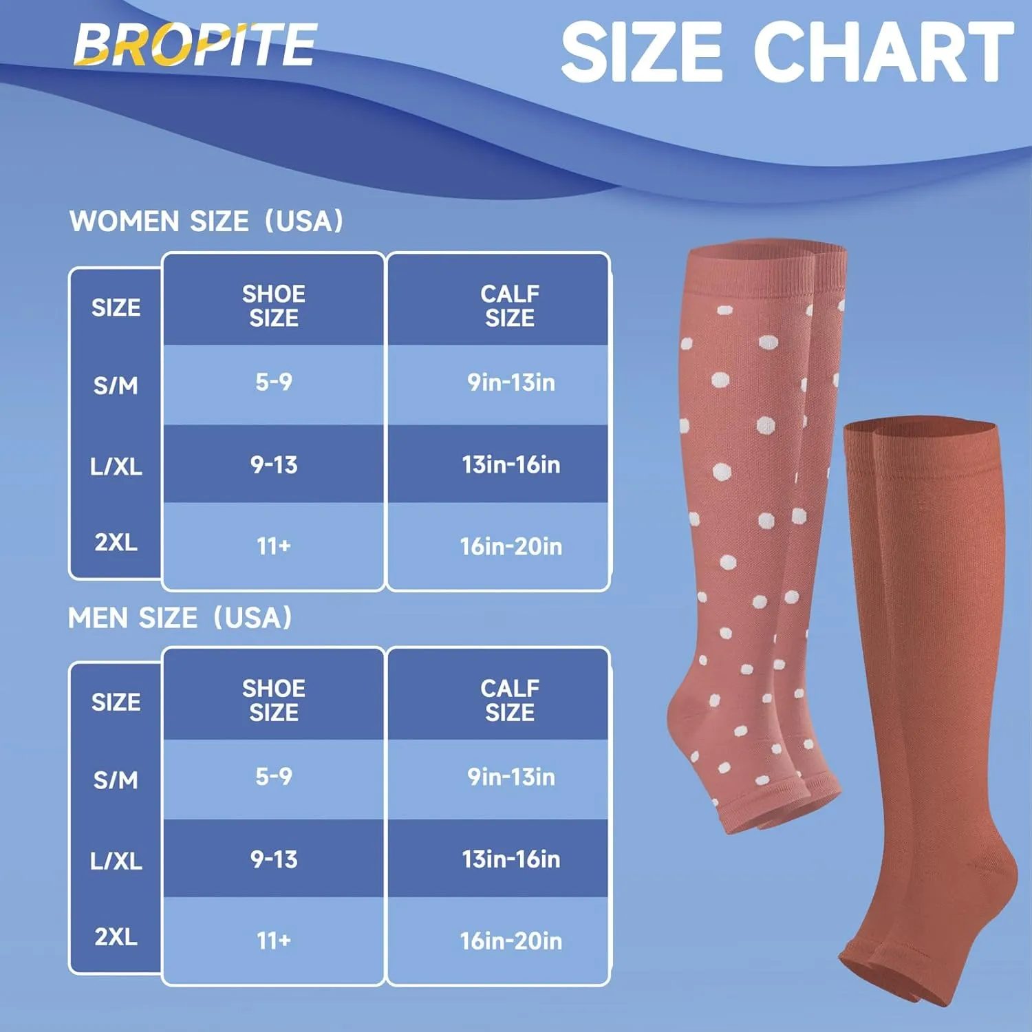 bropite Toeless Compression Socks for Women&Men-2 Pairs Open Toe Compression stocking Support 15-20mmhg Knee High Circulation
