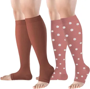 bropite Toeless Compression Socks for Women&Men-2 Pairs Open Toe Compression stocking Support 15-20mmhg Knee High Circulation