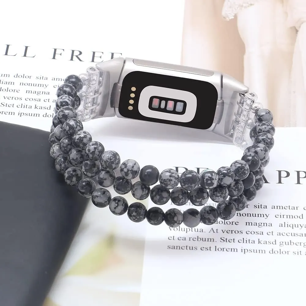 C&L Accessories Compatible with Fitbit Charge 6/5 Natural Gemstone Beaded Handmade Adjustable Bracelet Replacement Band for Women