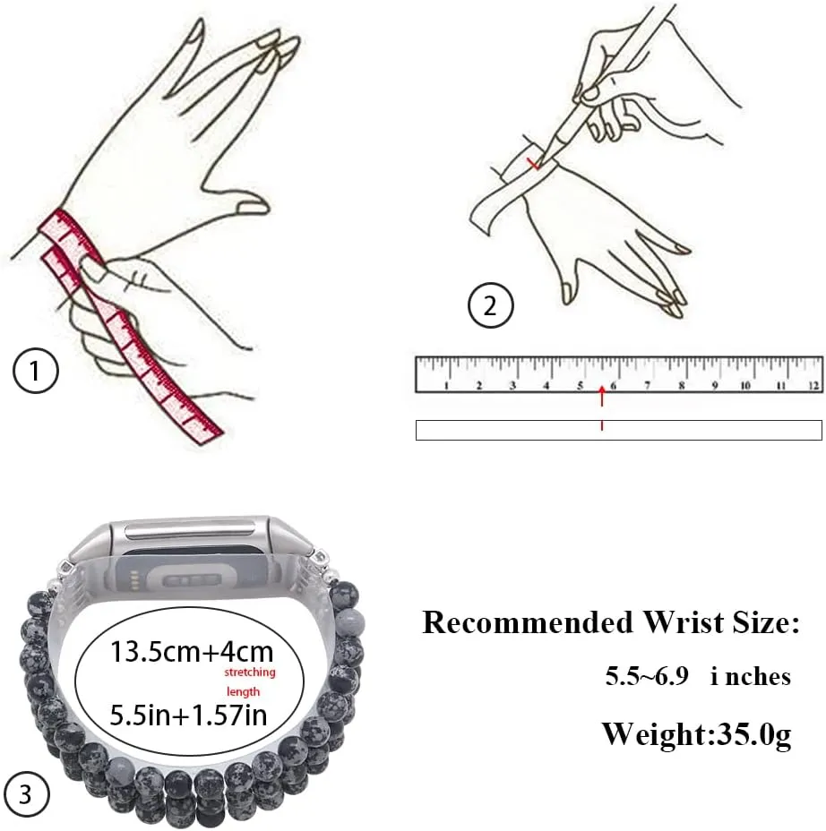 C&L Accessories Compatible with Fitbit Charge 6/5 Natural Gemstone Beaded Handmade Adjustable Bracelet Replacement Band for Women