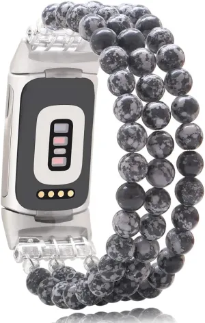 C&L Accessories Compatible with Fitbit Charge 6/5 Natural Gemstone Beaded Handmade Adjustable Bracelet Replacement Band for Women