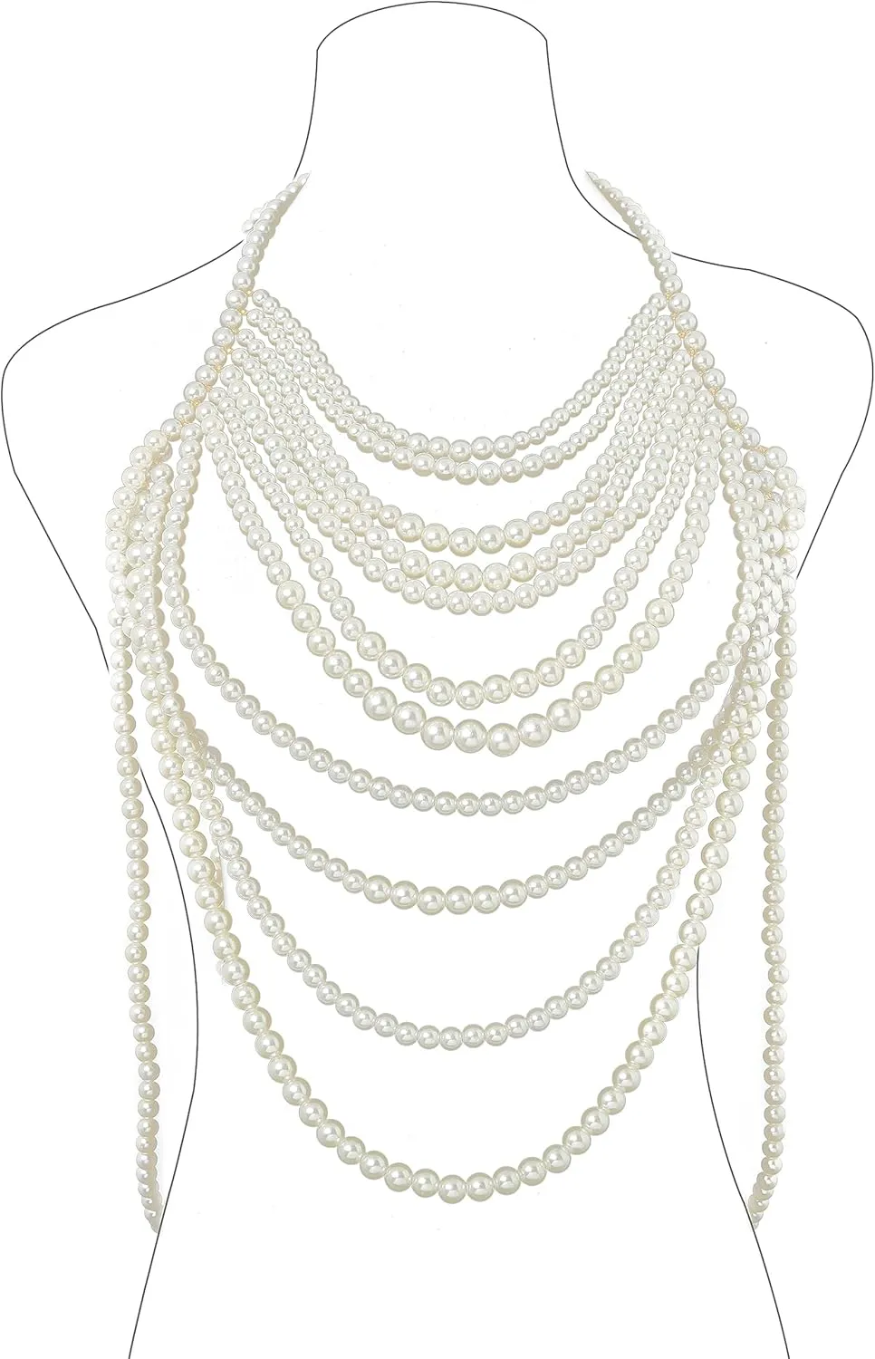 CanB Pearl Body Chain Shoulder Necklace Pearl Top Bikini Sexy Bra ChainPearls Shoulder Chains Bra Chain Jewelry for Women Rave Nightclub Party Body Accessories (B)