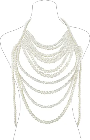 CanB Pearl Body Chain Shoulder Necklace Pearl Top Bikini Sexy Bra ChainPearls Shoulder Chains Bra Chain Jewelry for Women Rave Nightclub Party Body Accessories (B)
