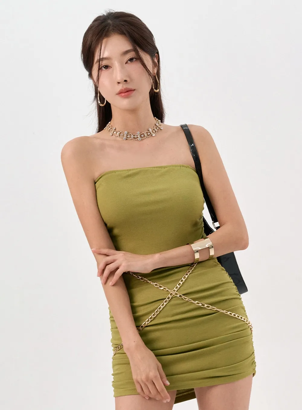 Chain Strapless Mini Dress IO310