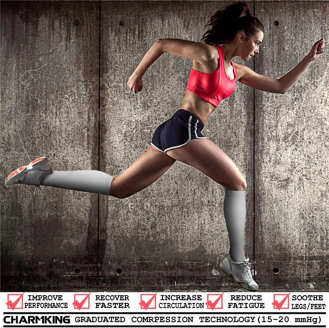 CHARMKING Compression Socks for Women and Men Circulation 4 Pairs 15-20 mmHg Best Support for Athletic Running Cycling