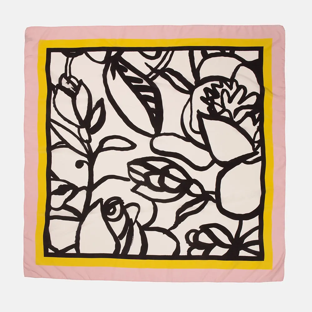 Cream/Pink Bold Floral Square Silk Scarf
