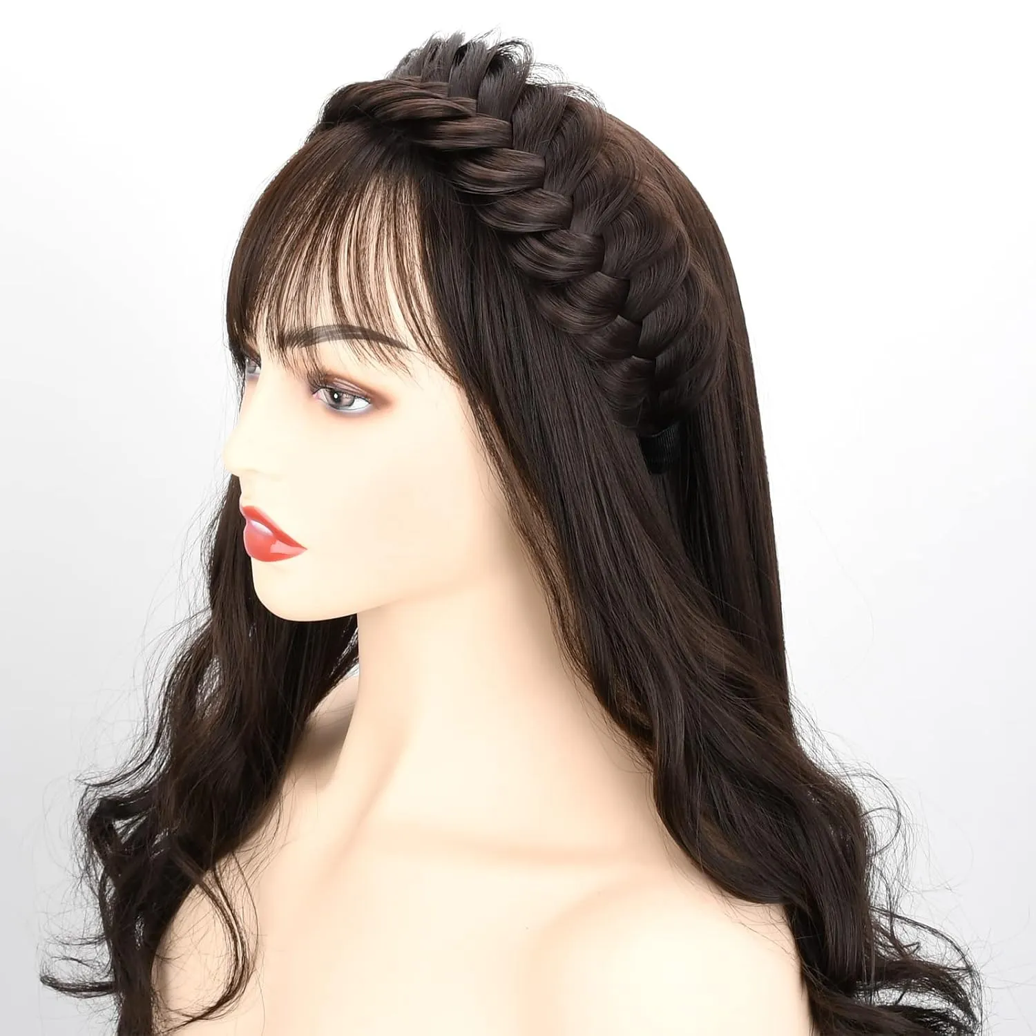 DIGUAN Wide Messy Braided Headband With Teeth Synthetic Hair Plaited Headband High Elasticity Braids Chunky Fishtail Braided Hair Band Hairpiece for Girls Women Beauty Accessory (Black)