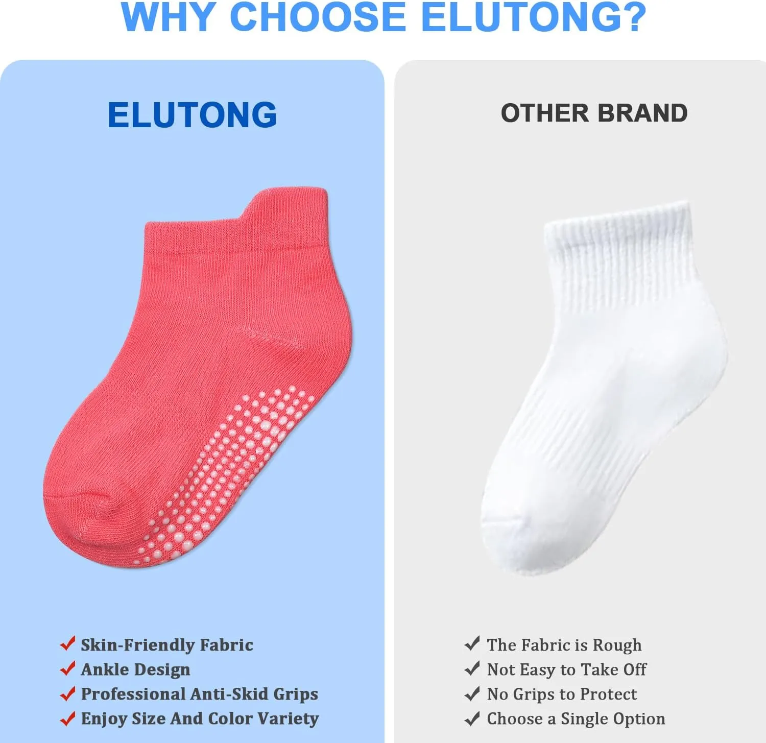 ELUTONG Non Slip Toddler Socks 12 Pairs Ankle Socks with Grips for 0-7 Years Toddlers Baby Infant Kids Girls Boys
