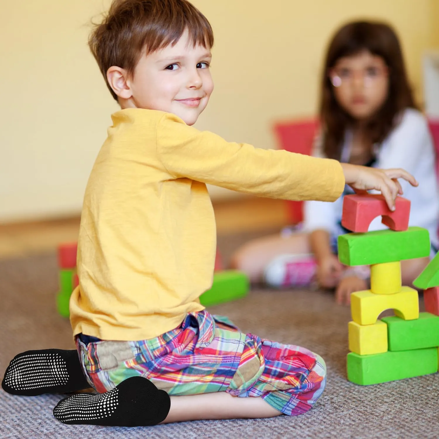 ELUTONG Toddler Non Slip Ankle Socks 12 Pairs with Non Skid Grip Socks for 1-7T Baby Boys Girls Kids