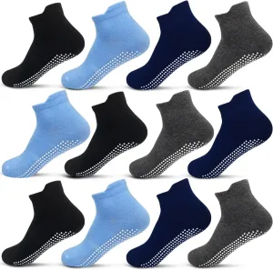ELUTONG Toddler Non Slip Ankle Socks 12 Pairs with Non Skid Grip Socks for 1-7T Baby Boys Girls Kids
