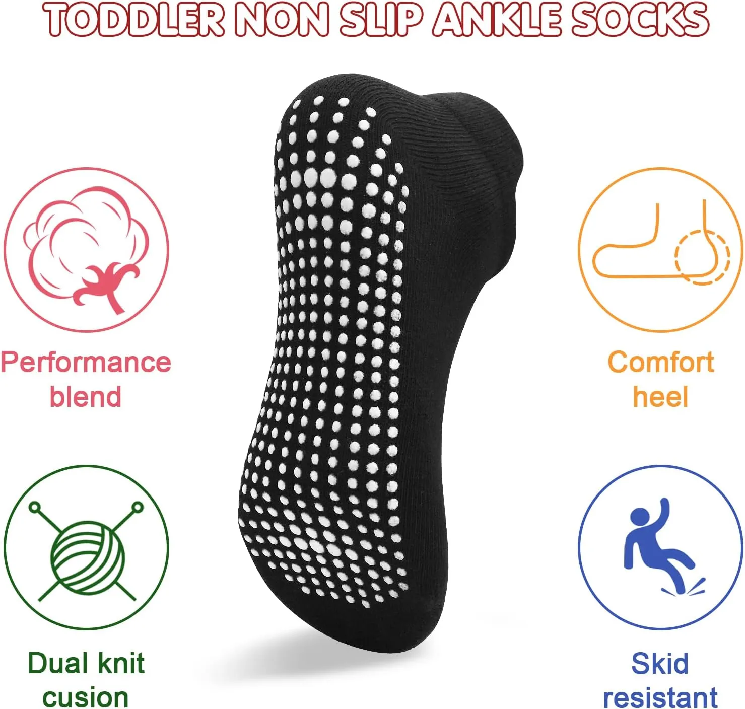 ELUTONG Toddler Non Slip Ankle Socks 12 Pairs with Non Skid Grip Socks for 1-7T Baby Boys Girls Kids