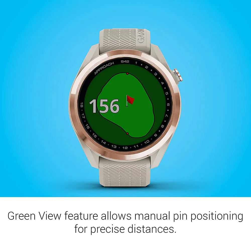 Garmin Approach S42 Touchscreen Lightweight Rose Gold Ceramic Bezel Tan Silicone Band GPS Golf Smartwatch - 010-02572-12