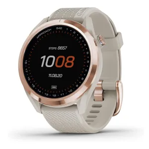 Garmin Approach S42 Touchscreen Lightweight Rose Gold Ceramic Bezel Tan Silicone Band GPS Golf Smartwatch - 010-02572-12