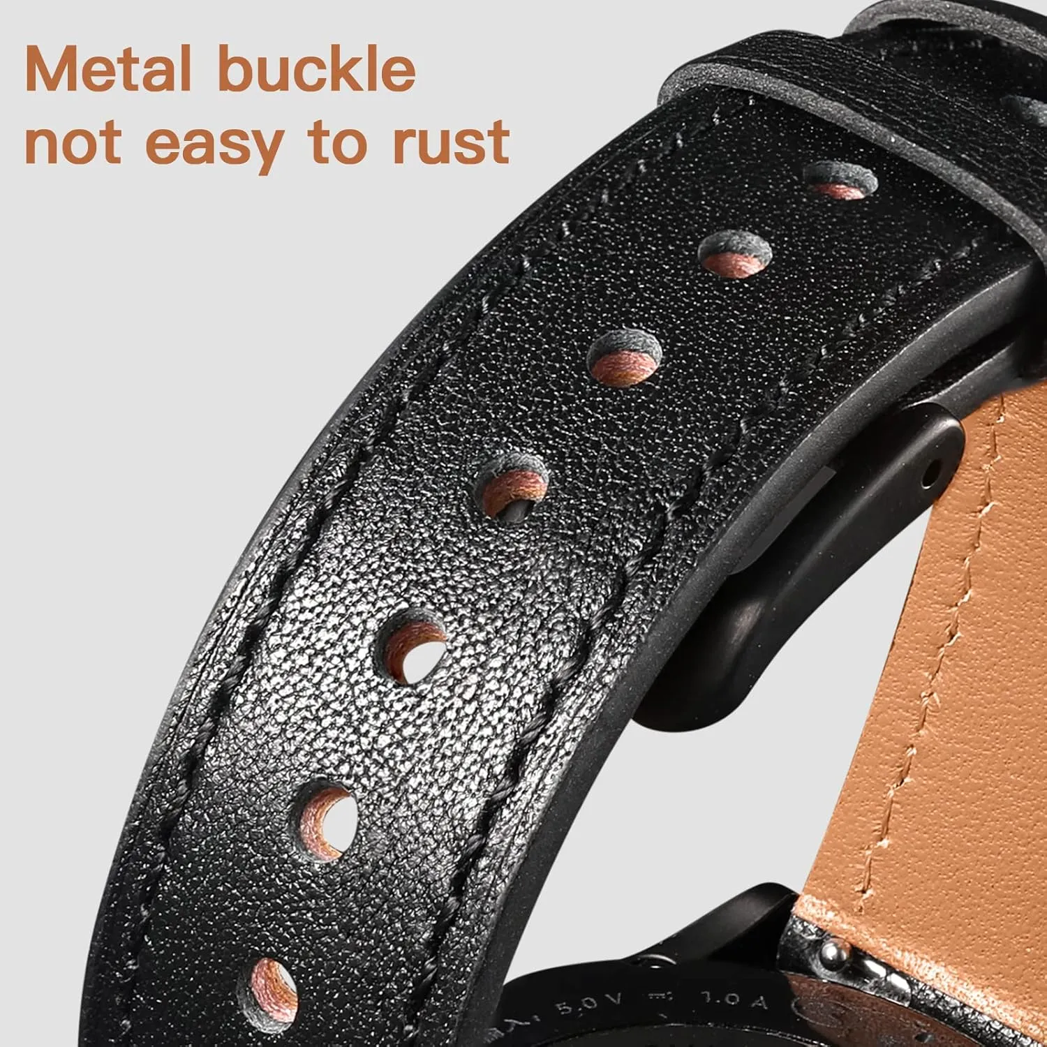 GEAK Leather Band Compatible with Samsung Galaxy Watch 7 Band/Watch 6 5 4 44mm 40mm/Watch 4 Classic 46mm 42mm/Watch 5 Pro 45mm, 20mm Watch Band for Women Men, Black