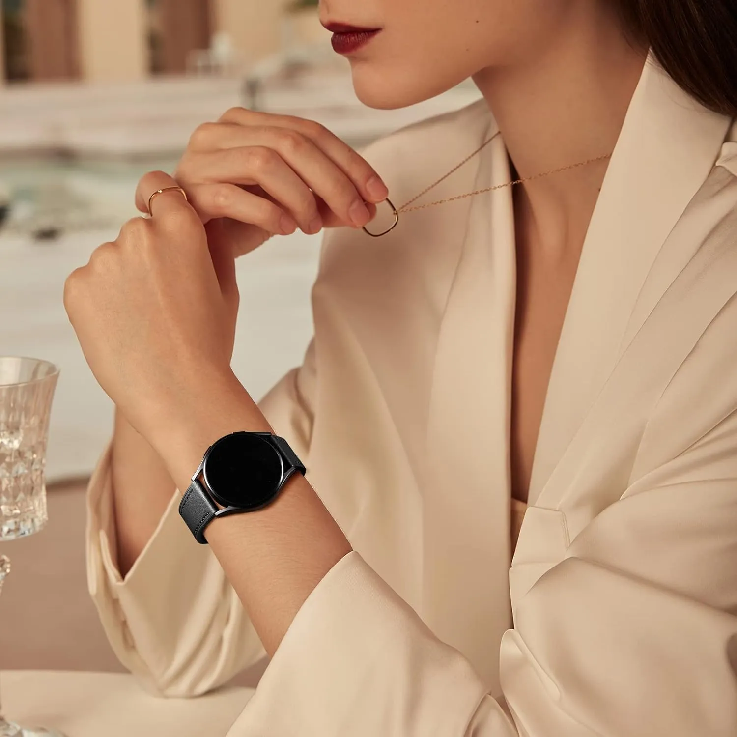 GEAK Leather Band Compatible with Samsung Galaxy Watch 7 Band/Watch 6 5 4 44mm 40mm/Watch 4 Classic 46mm 42mm/Watch 5 Pro 45mm, 20mm Watch Band for Women Men, Black