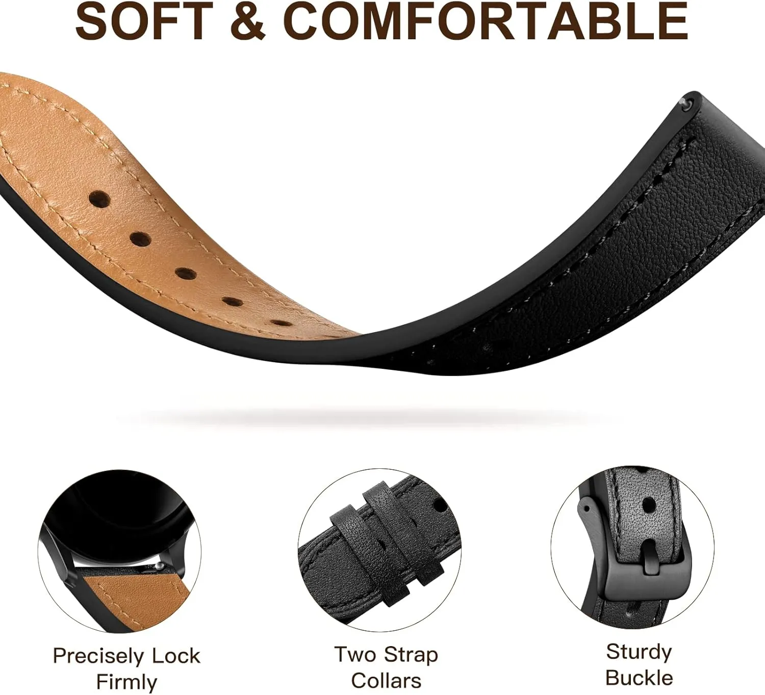 GEAK Leather Band Compatible with Samsung Galaxy Watch 7 Band/Watch 6 5 4 44mm 40mm/Watch 4 Classic 46mm 42mm/Watch 5 Pro 45mm, 20mm Watch Band for Women Men, Black