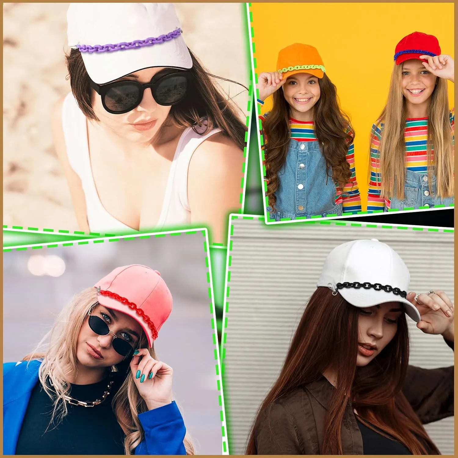 Geyoga 9 Pcs Trucker Hat Chains Bill Decoration Hat Charms Detachable DIY Metal Chains for Women Man Decorating Supplies