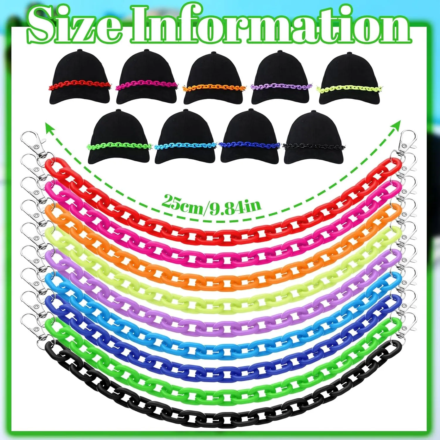 Geyoga 9 Pcs Trucker Hat Chains Bill Decoration Hat Charms Detachable DIY Metal Chains for Women Man Decorating Supplies