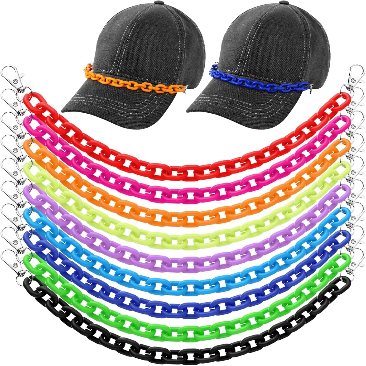 Geyoga 9 Pcs Trucker Hat Chains Bill Decoration Hat Charms Detachable DIY Metal Chains for Women Man Decorating Supplies