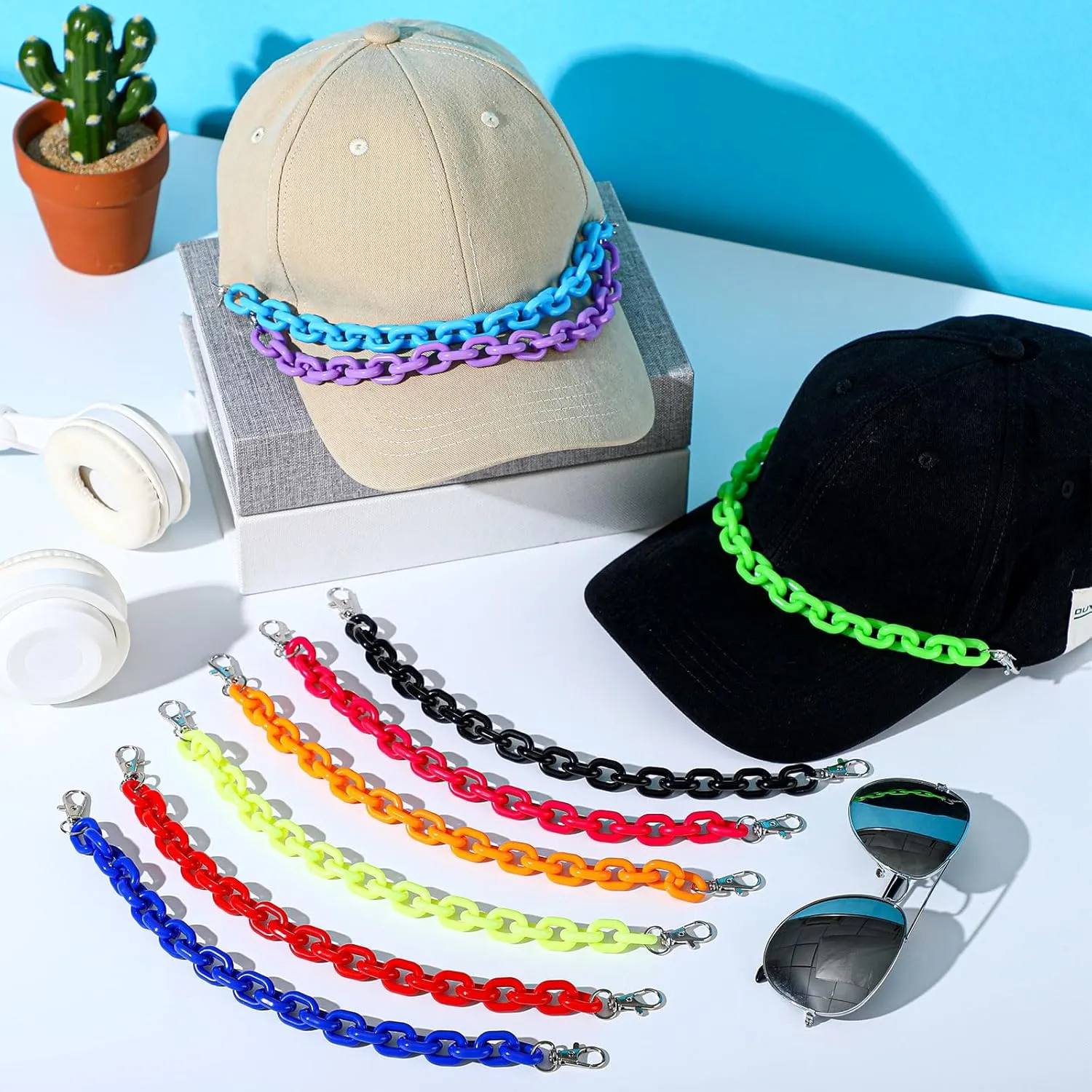 Geyoga 9 Pcs Trucker Hat Chains Bill Decoration Hat Charms Detachable DIY Metal Chains for Women Man Decorating Supplies