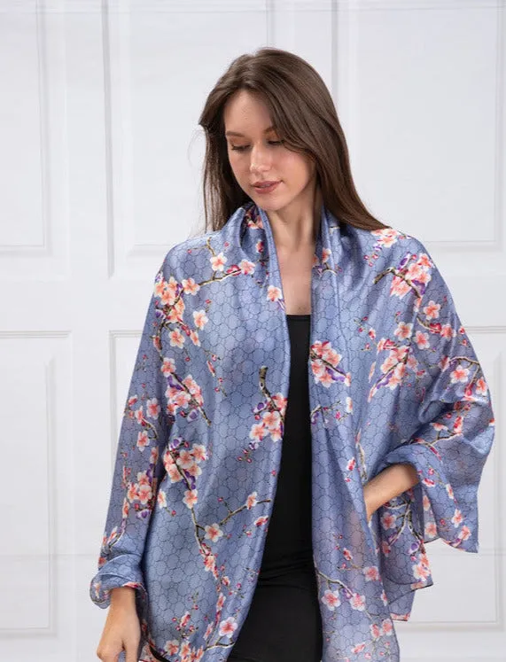 Gray Floral Silk Scarf